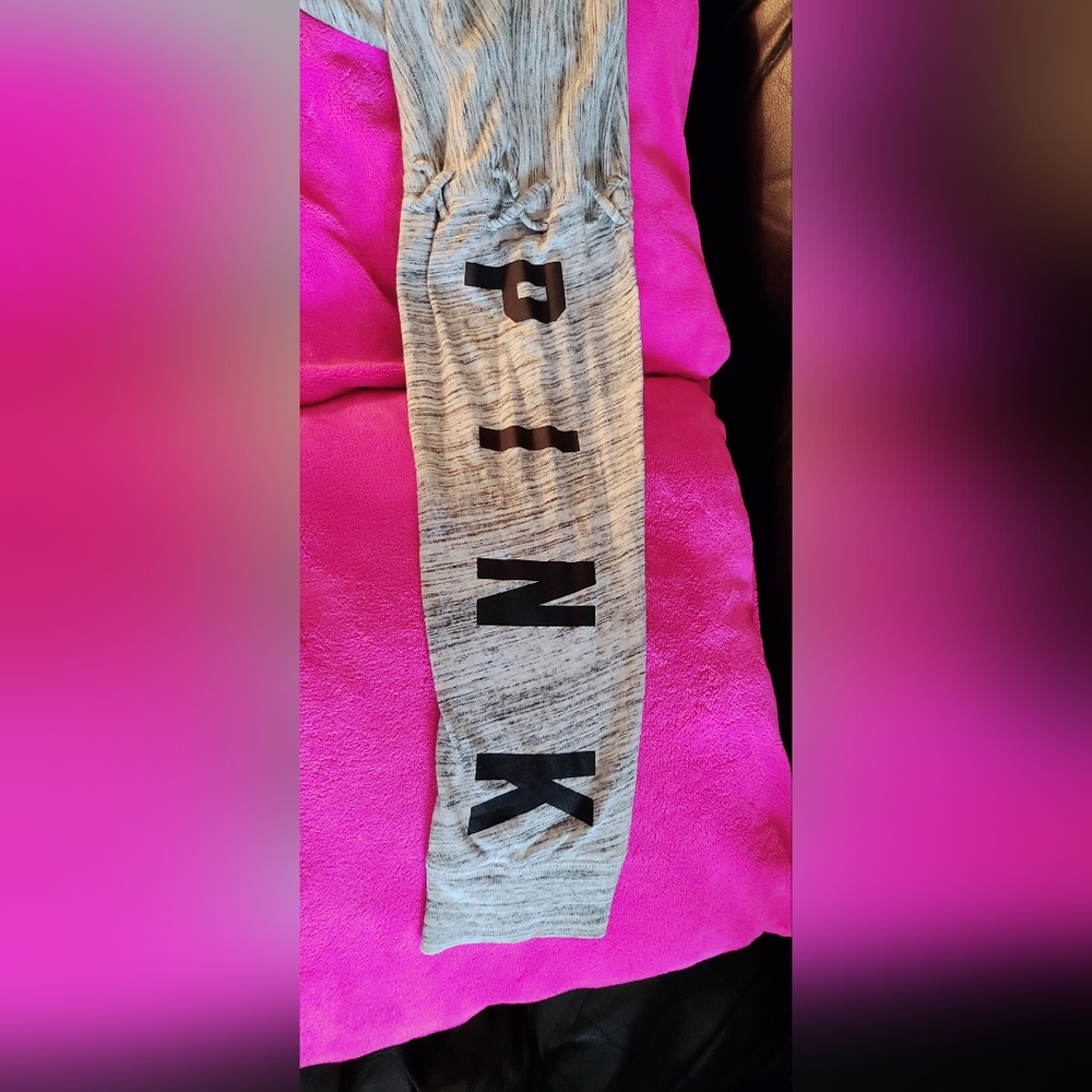 PINK Victoria's Secret Gray Long Sleeve with pink/black logo- Large - Picture 5 of 7